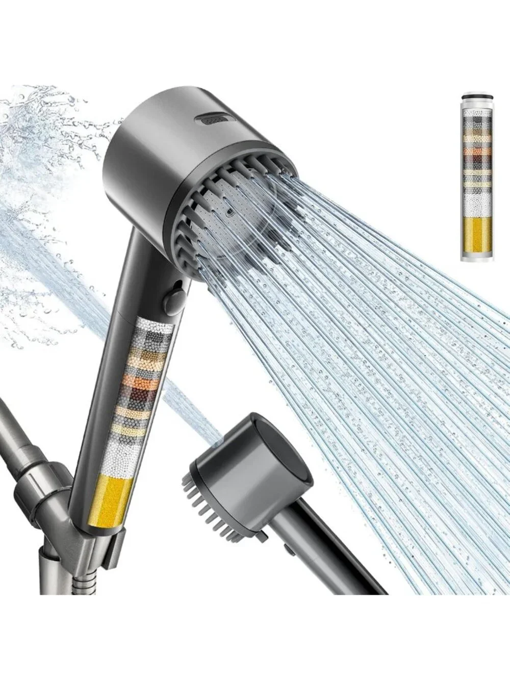 Filtered Handheld Shower Head - 4+1 Spray Modes, Water Filter for Clean Shower